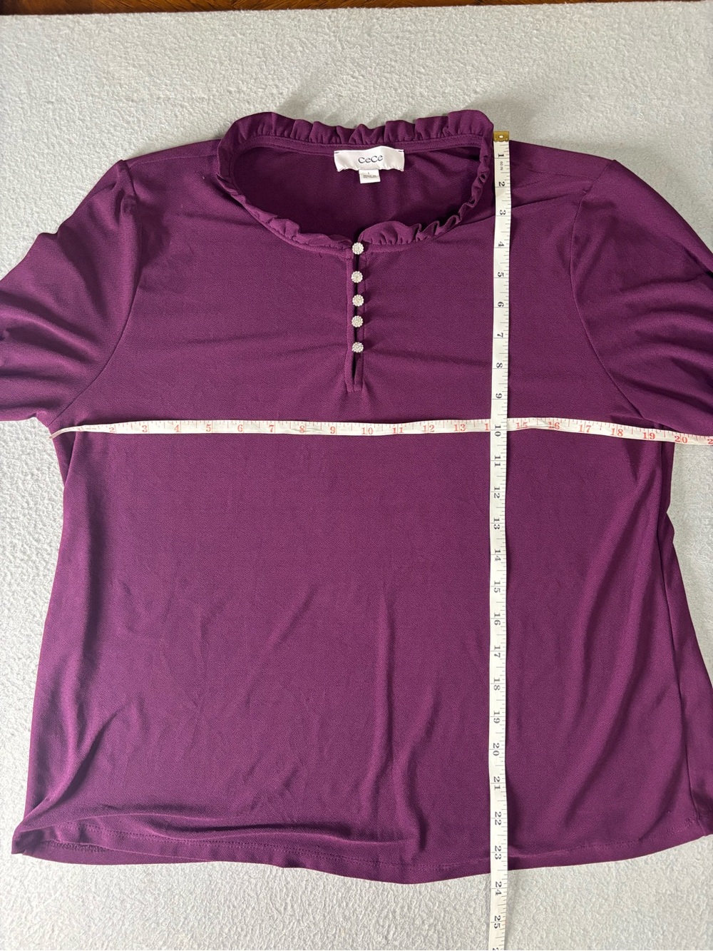 CeCe Purple Ruffled Neck Long-Sleeve Top with Pearl Buttons - Picture 4 of 5